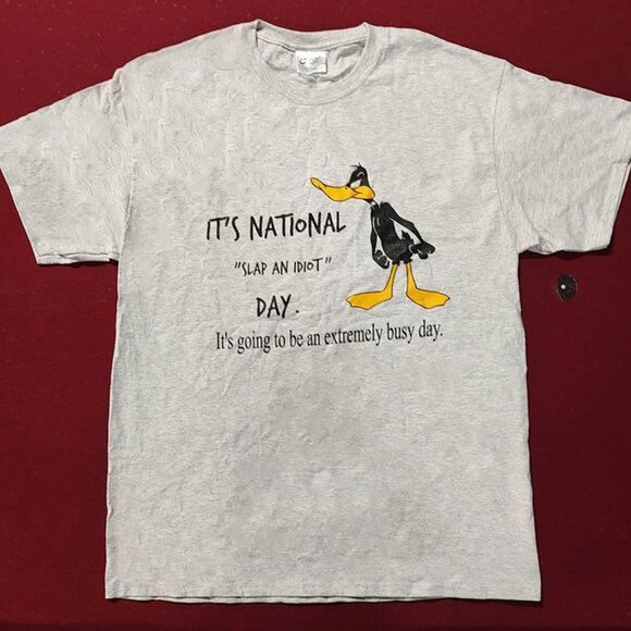 Funny Ash Gray T-Shirt National Slap An Idiot Day with Duck Humorous Tee Shirt - Picture 1 of 1